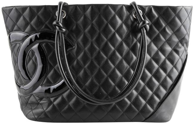 Chanel Cambon Timeless Quilted Large Ligne Black Calfskin Leather Tote