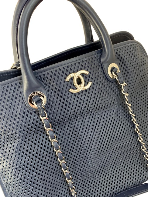 Chanel Cambon Up In The Air Dark Blue Perforated Leather Tote