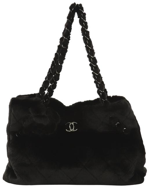 Chanel Camellia Fantasy Large Black Faux Fur Tote