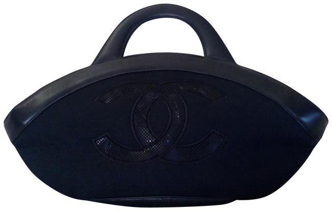 Chanel CamelliaCc Beautiful Purse Black Canvas Tote