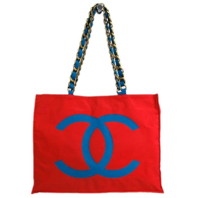 Chanel Canvas Shopper Red Nylon Tote