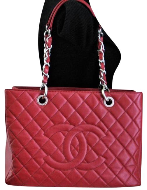 Chanel Caviar Gst Shopper Red Leather Tote