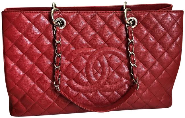 Chanel XL Caviar Gst Shopper Red Leather Tote