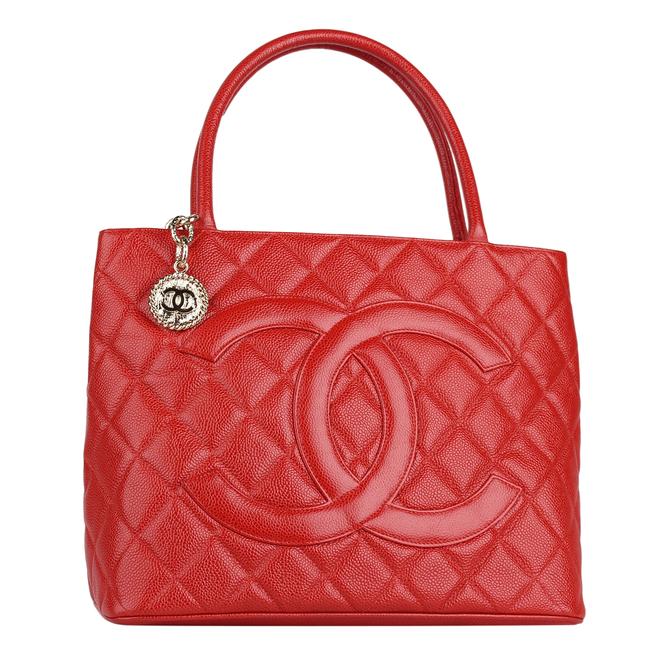 Chanel Medallion Caviar 8518 Red Leather Tote