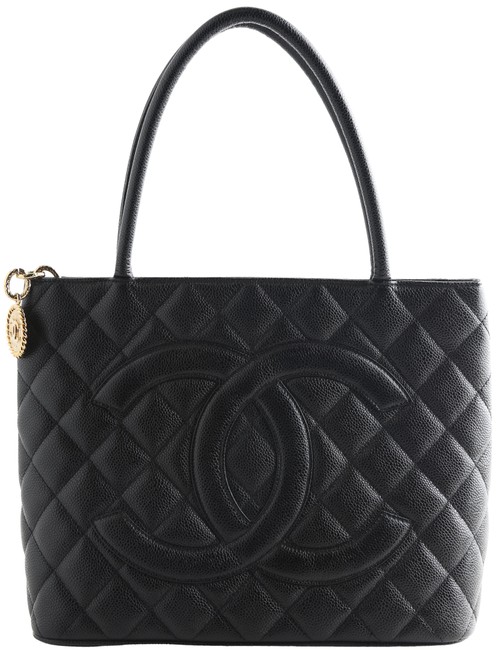 Chanel Caviar Medallion Black Lambskin Leather Tote