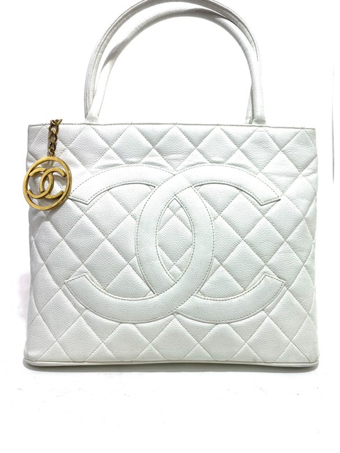 Chanel Caviar Medallion White Leather Tote