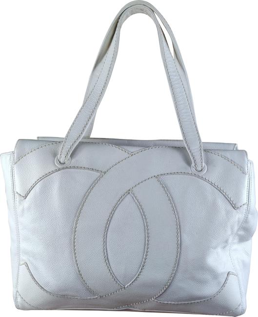 Chanel Caviar Medium White Leather Tote