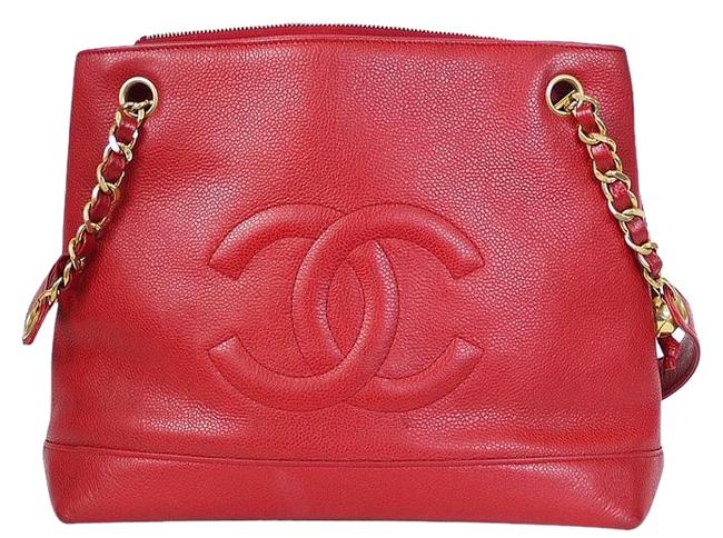Chanel Caviar Shopping Red Leather Tote