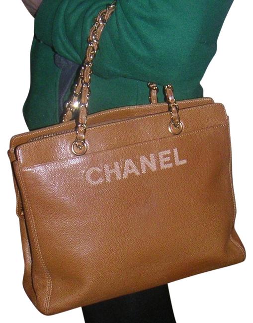 Chanel Caviar Skin Gold Chain Handbag Brown Tote