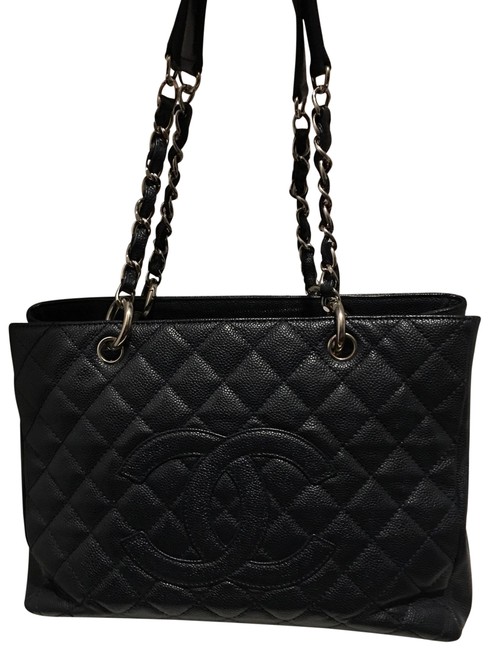 Chanel Caviar Skin Silver Chain Dark Blue Tote
