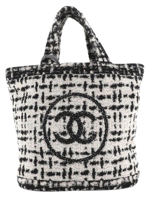 Chanel Cc Beach Large Black and Multicolor Terry Cloth Tote