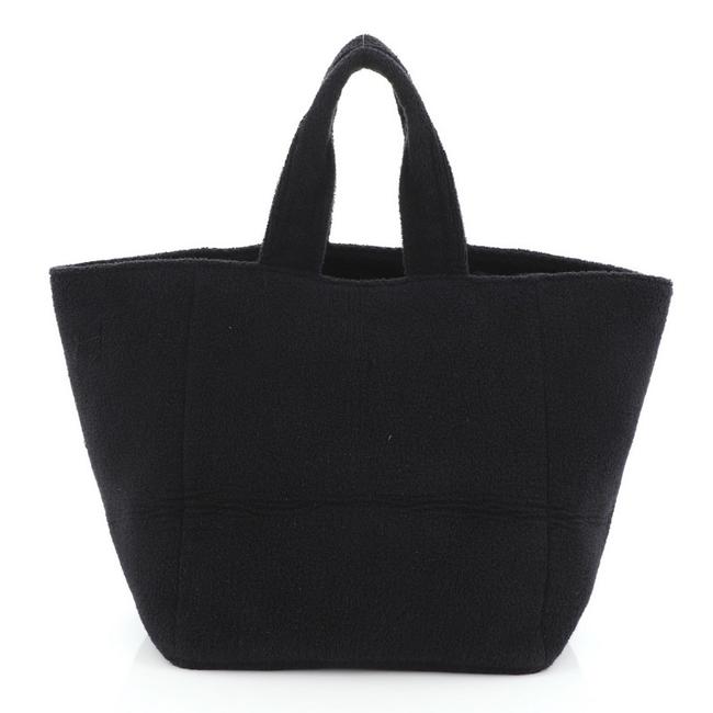 Chanel Cc Beach Terry Cloth Medium Black Fabric Tote