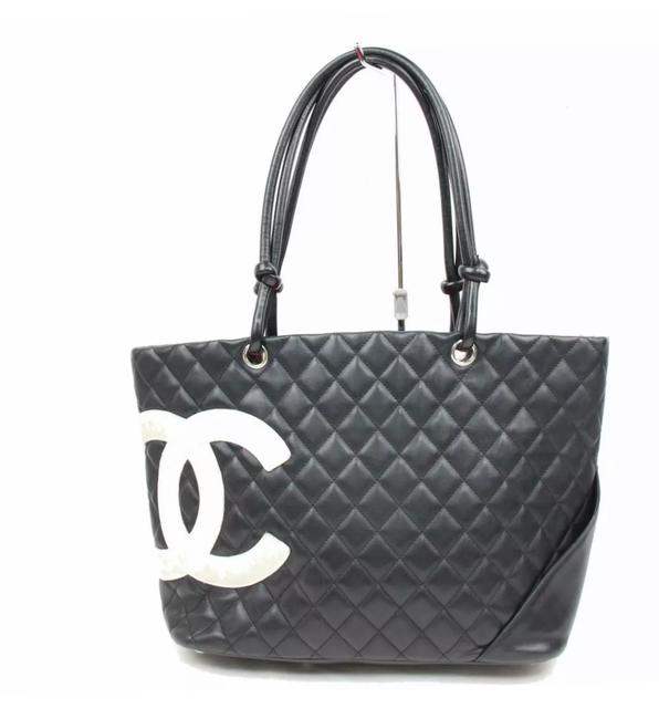 Chanel Cambon Cc Black Lambskin Leather Tote