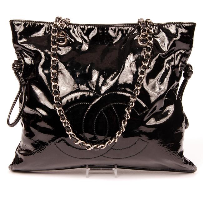 Chanel Cc Chain Black 5857 Patent Leather Tote