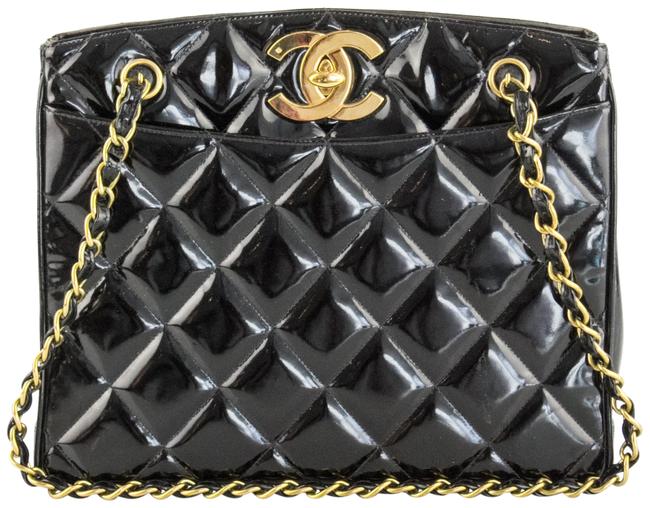 Chanel Cc Chain Black Patent Leather Tote