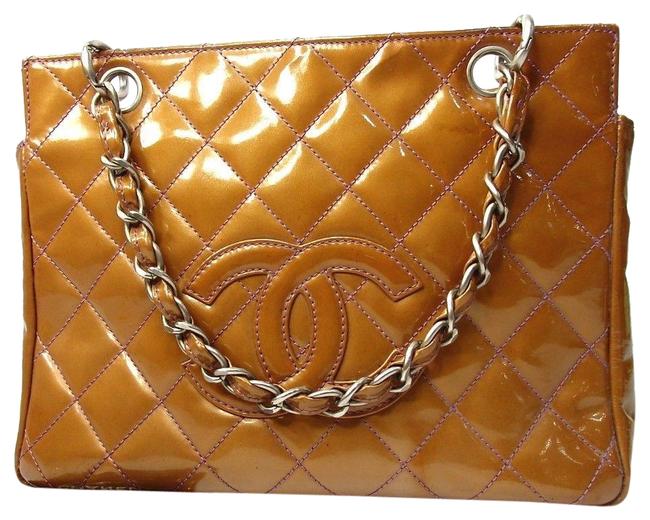 Chanel Cc Chain Caramel Brown Patent Leather Tote