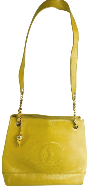 Chanel Cc Chain Classic 14cca63 Yellow Caviar Leather Tote