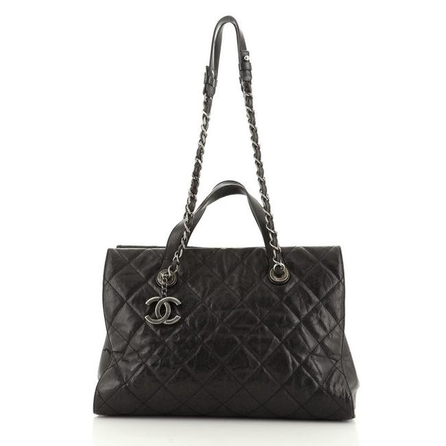 Chanel Cc Crave Quilted Glazed Caviar Black Leather Tote