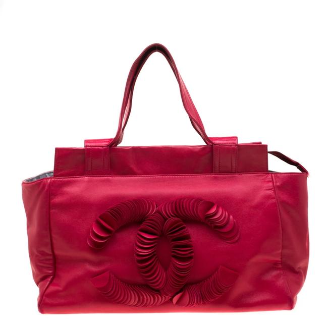 Chanel Cc Discs Red Leather Tote