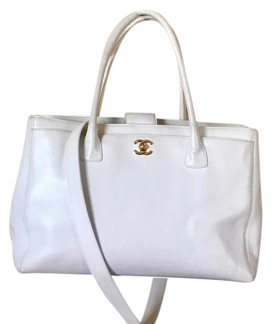 Chanel Cc Executive Line Caviar Leather White Tote
