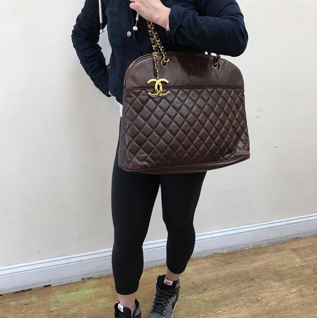 Chanel Shoulder Bag Cc Large Quilted Brown Leather Tote