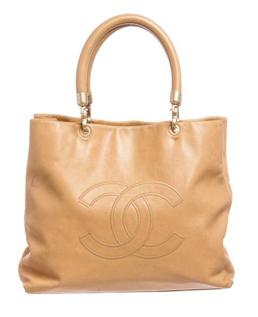 Chanel Cc Large Shoulder Handbag Beige Leather Tote