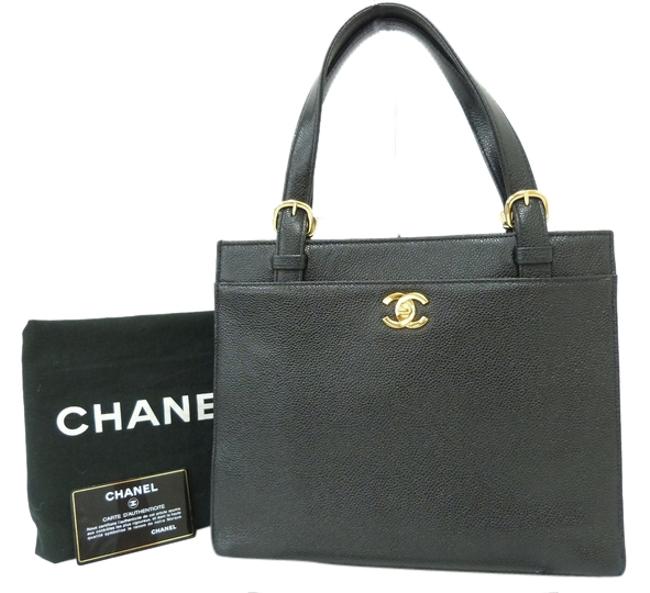 Chanel Cc Logo 614 Black Caviar Leather Tote