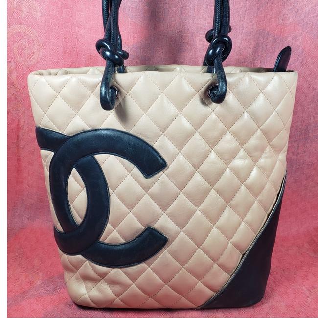 Chanel Cc Logo Black &amp; Camel Leather Tote