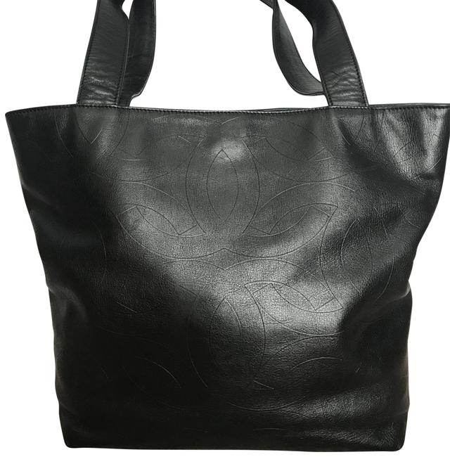 Chanel Cc Logo Black Leather Tote