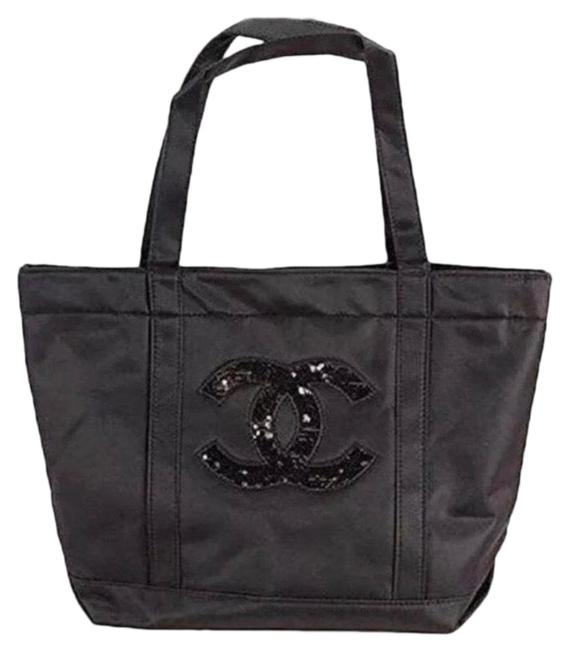 Chanel Cc Logo Black Satin Tote