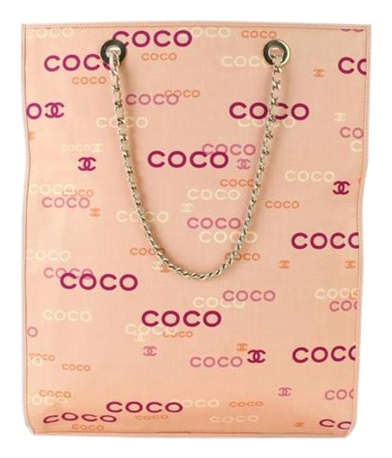Chanel Cc Logo Coco Chain 201471 Pink Canvas Tote