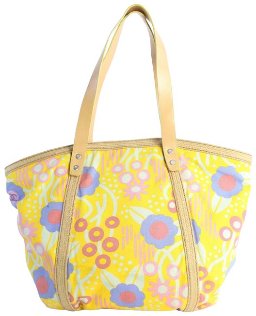 Chanel Cc Logo Floral 15cz0824 Yellow Canvas Tote