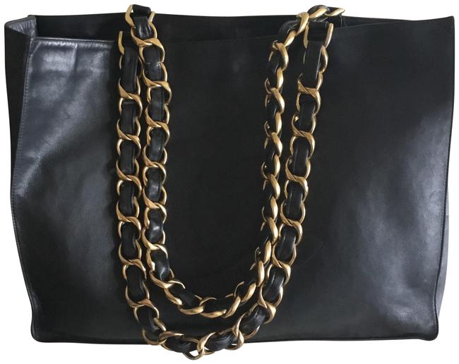 Chanel Cc Logo Gold Chain Black Lambskin Leather Tote