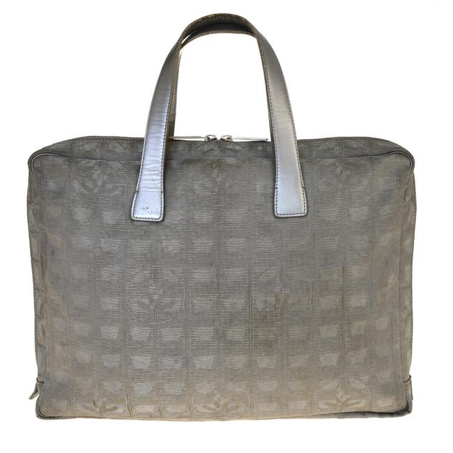 Chanel Cc Logo Hand Jacquard Made In Italy Sliver Canvas Leather Tote