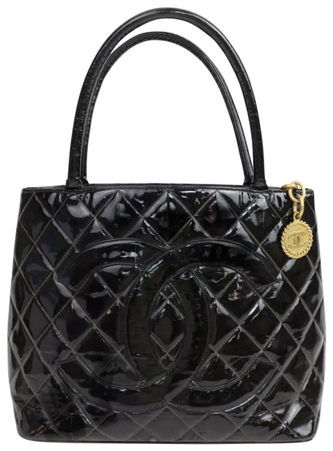 Chanel Cc Medallion Black Patent Leather Tote