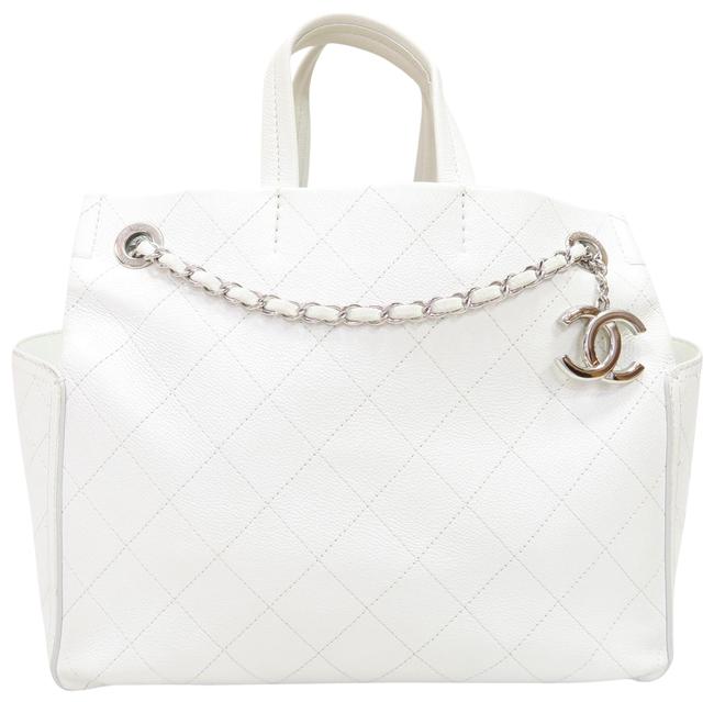 Chanel Cc Pocket White Caviar Tote