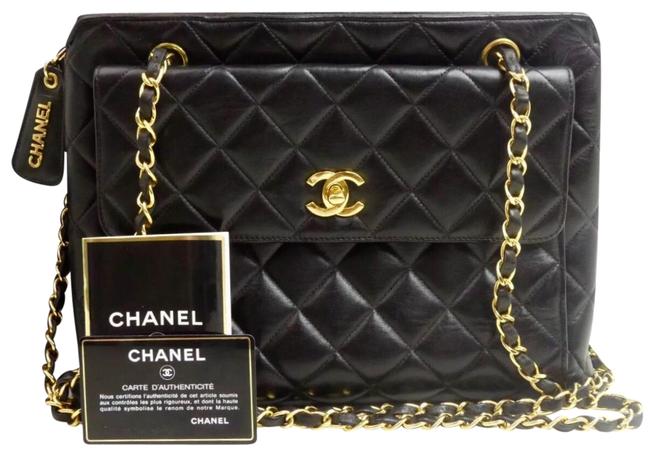 Chanel Box Cc Quilted with Card And Black Lambskin Leather Tote
