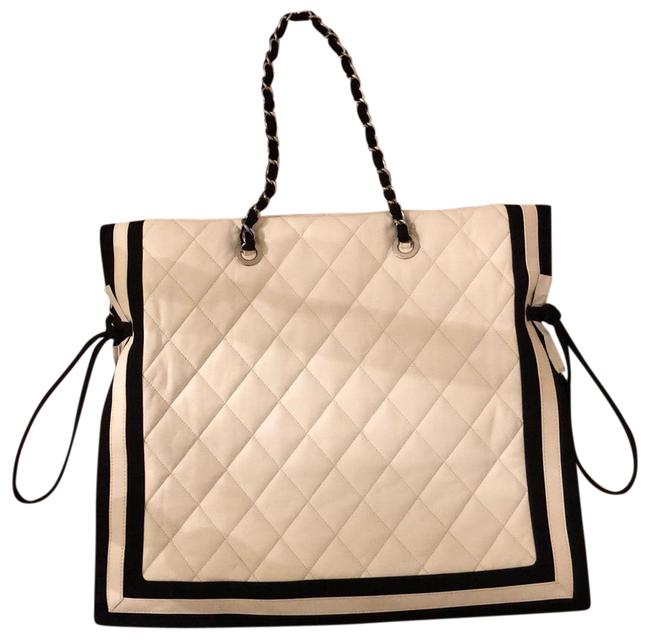 Chanel Cc White Quilted Leather Tote