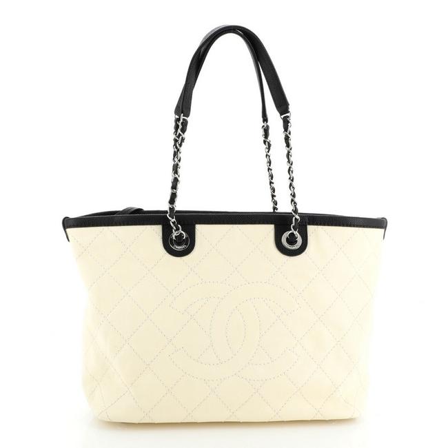 Chanel Cc Zip Quilted Caviar Small Neutral Leather Tote