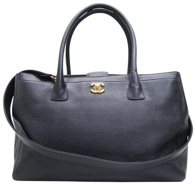 Chanel Cerf Black Calfskin Leather Tote