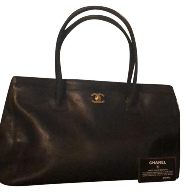 Chanel Cerf Caviarskin Executive Black Leather Tote