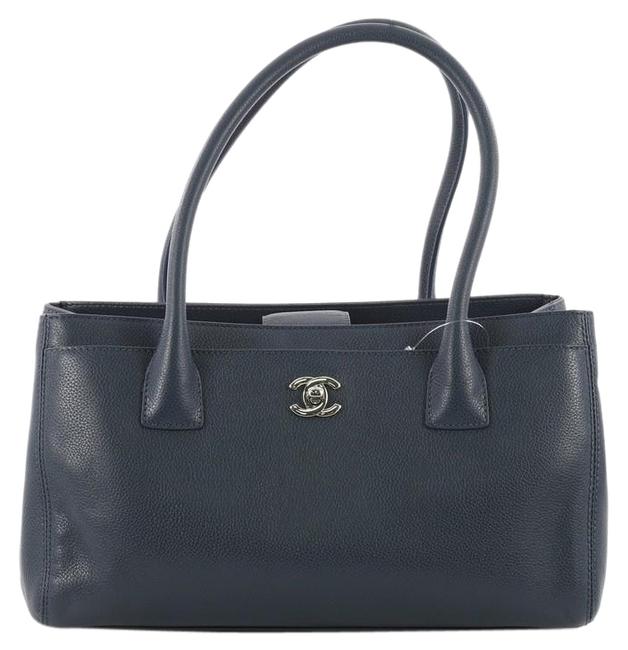 Chanel Cerf Executive Small Dark Blue Leather Tote