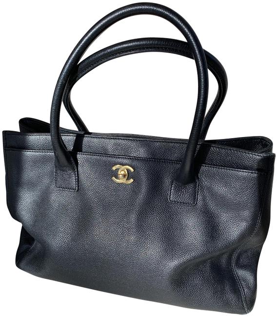 Chanel Cerf W W Gold Hw Black Leather Tote