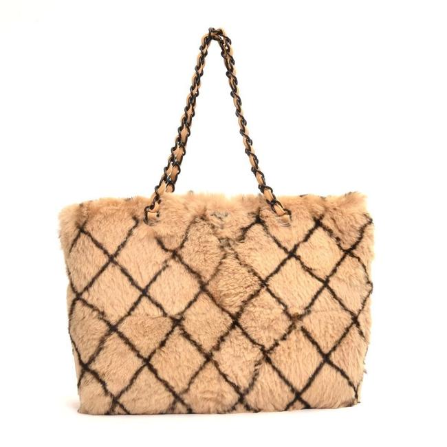 Chanel Chain 211395 Natural X Black Fur Tote