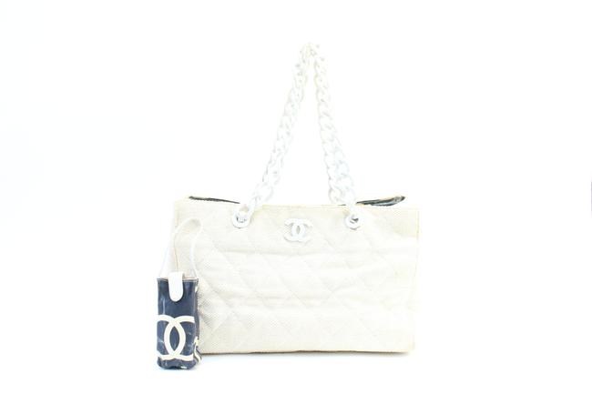Chanel Chain Beach 225311 Ivory X White Cotton Blend Tote