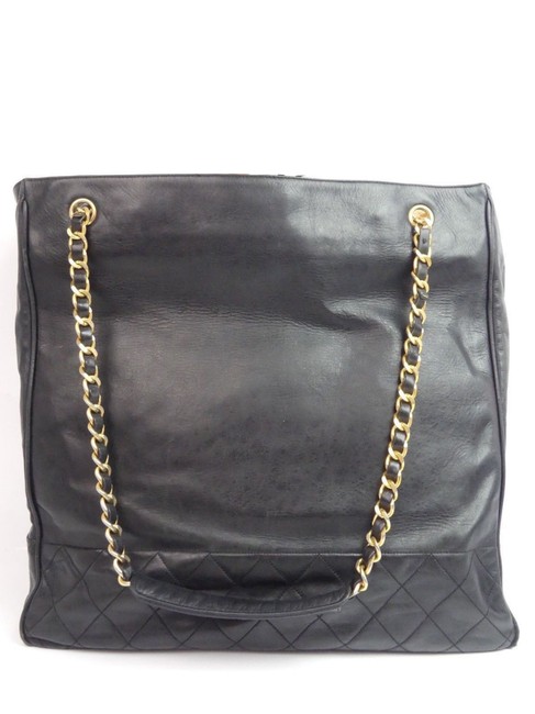 Chanel Chain Large Black Lambskin Leather Tote