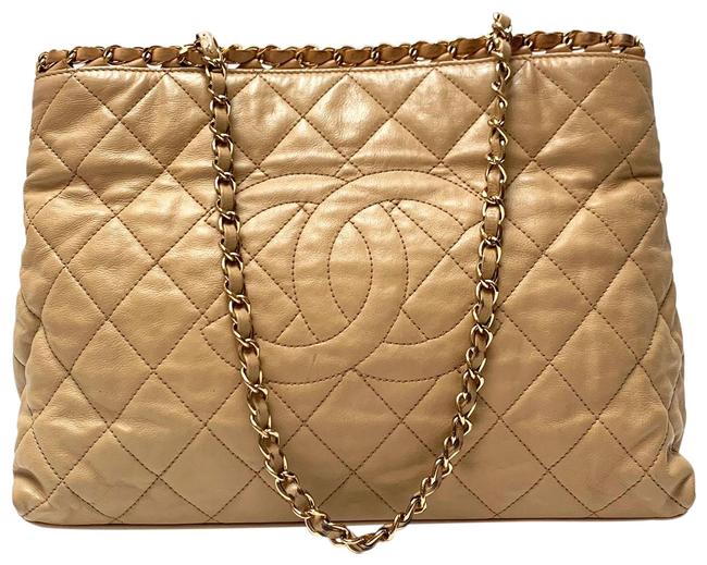 Chanel Chain Me Gold Hardware Grand Shopper Beige Leather Tote