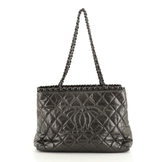 Chanel Chain Me Quilted Glazed Calfskin Medium Gray Metallic Leather Tote