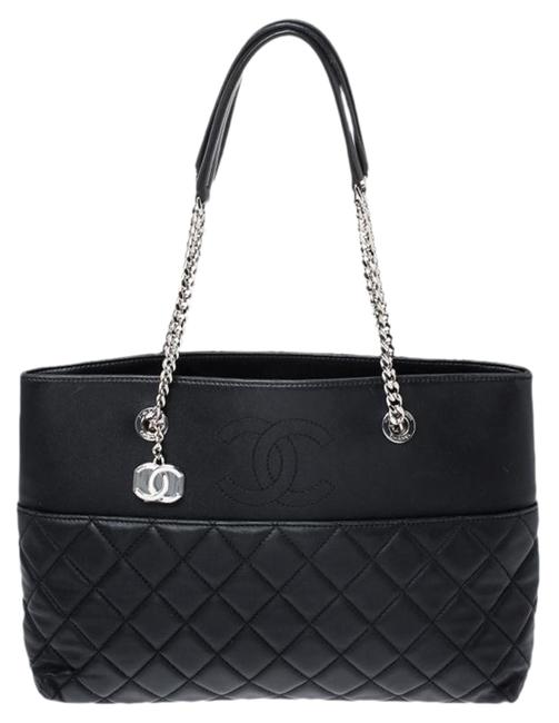 Chanel Chain Shopper Black Leather Tote