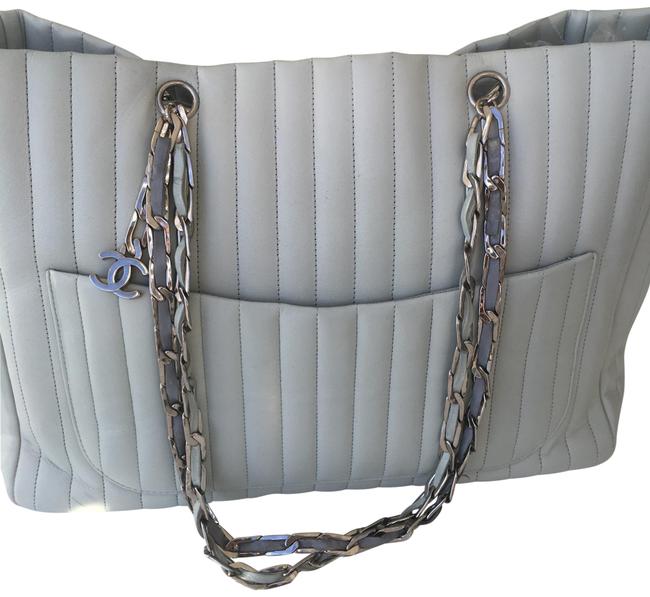 Chanel Bag Chain Shoulder Leather Ice Blue Lambskin Tote